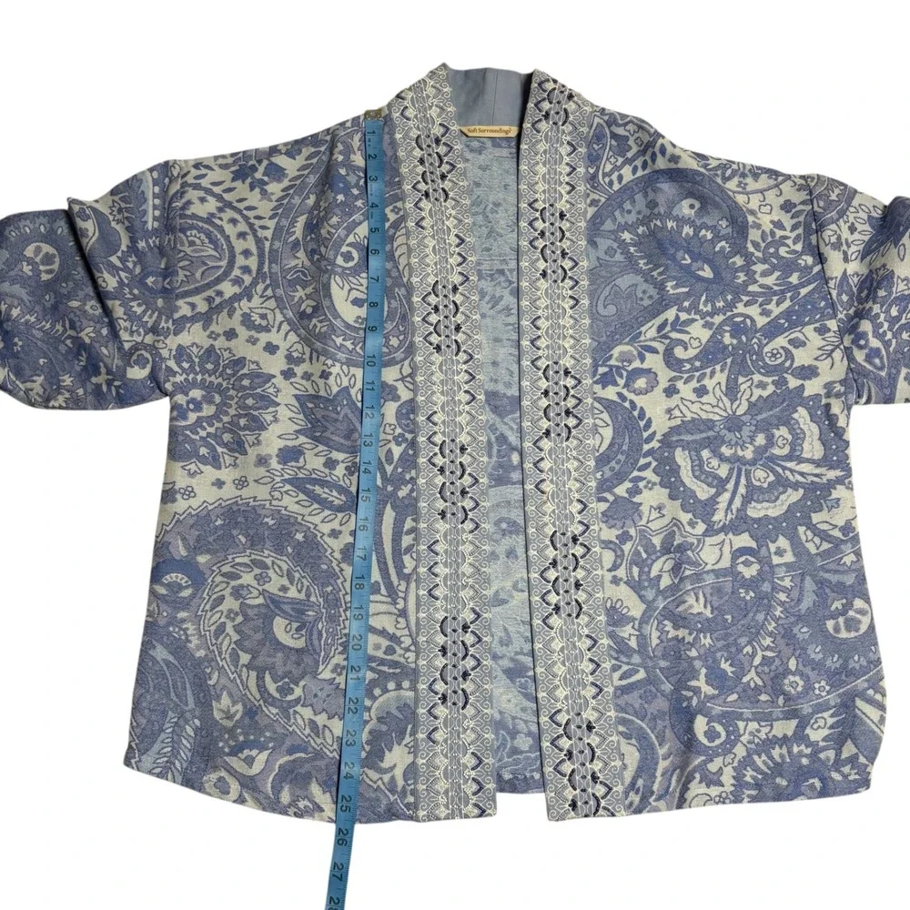 Soft Surroundings Verrado Jacket Blue Paisley Open Front‎ Kimono PXL EUC